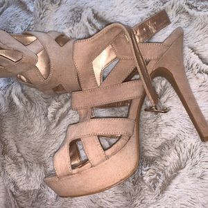 strappy tan heels